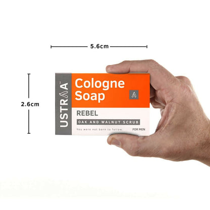 Ustraa Rebel Cologne Soap with Oak & Walnut, Triple-milled Soap, Mild Exfoliation with Walnut Granules