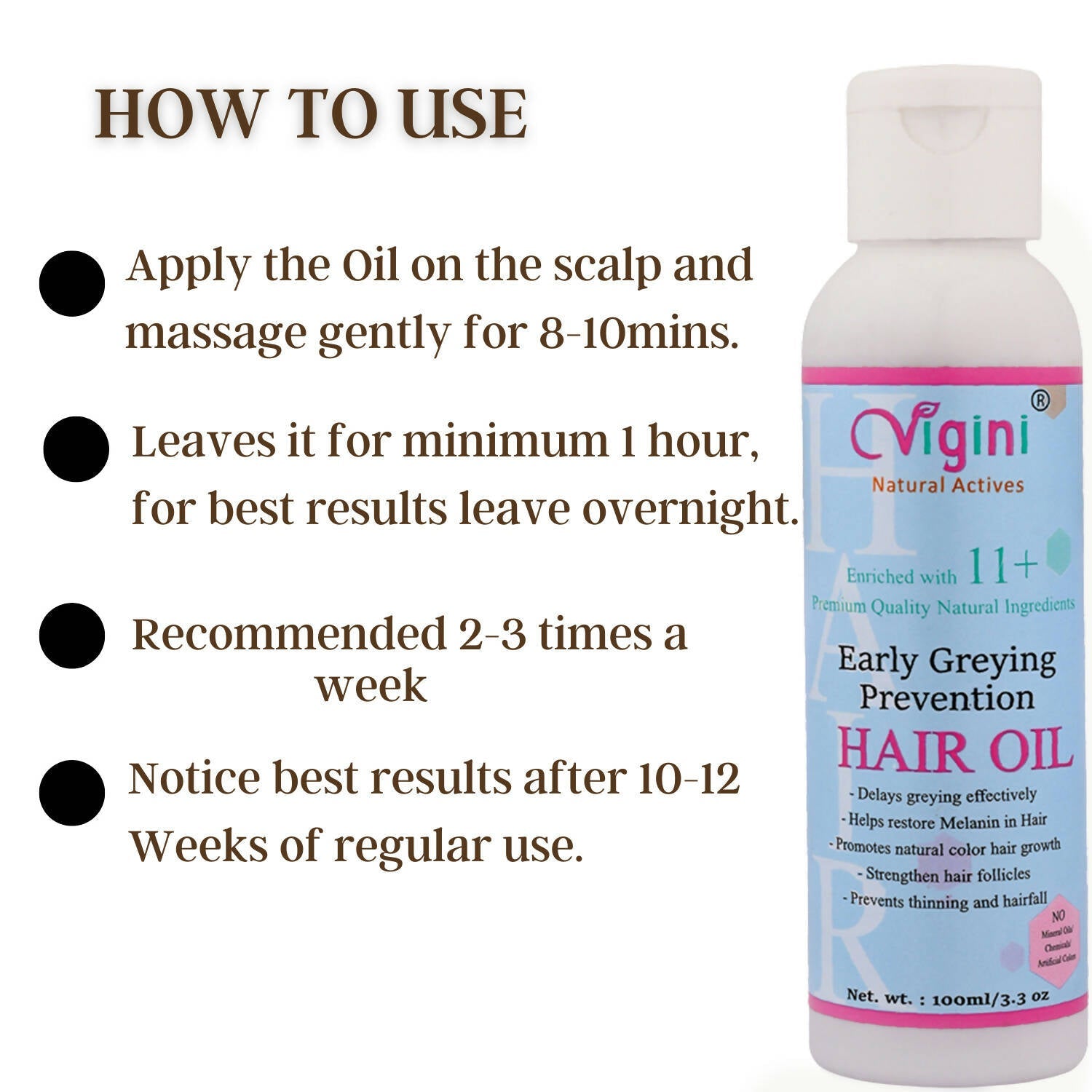 Vigini Early Anti Greying Hair Care Oil with Amla, Onion Seed Oil, Flaxseed Oil