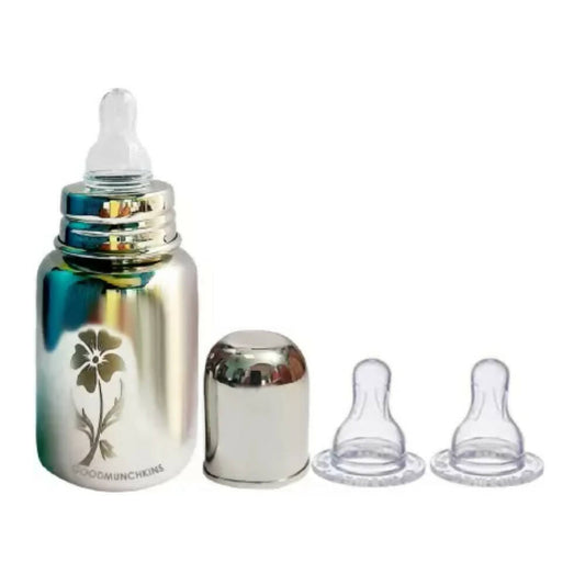 Buy Goodmunchkins Stainless Steel Feeding Rustfree Bottle with 2 Anti Colic Silicone Nipple For Kids 150 ml from DrMediCart, Ship from India to USA