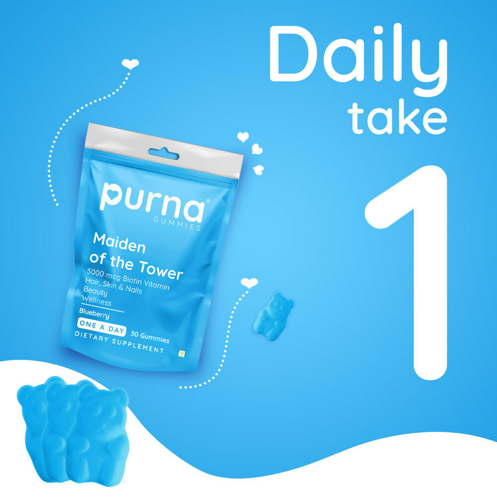 Purna Gummies Biotin Blueberry Flavour Gummies with Vitamin B 12 for Stronger Hair and Nails