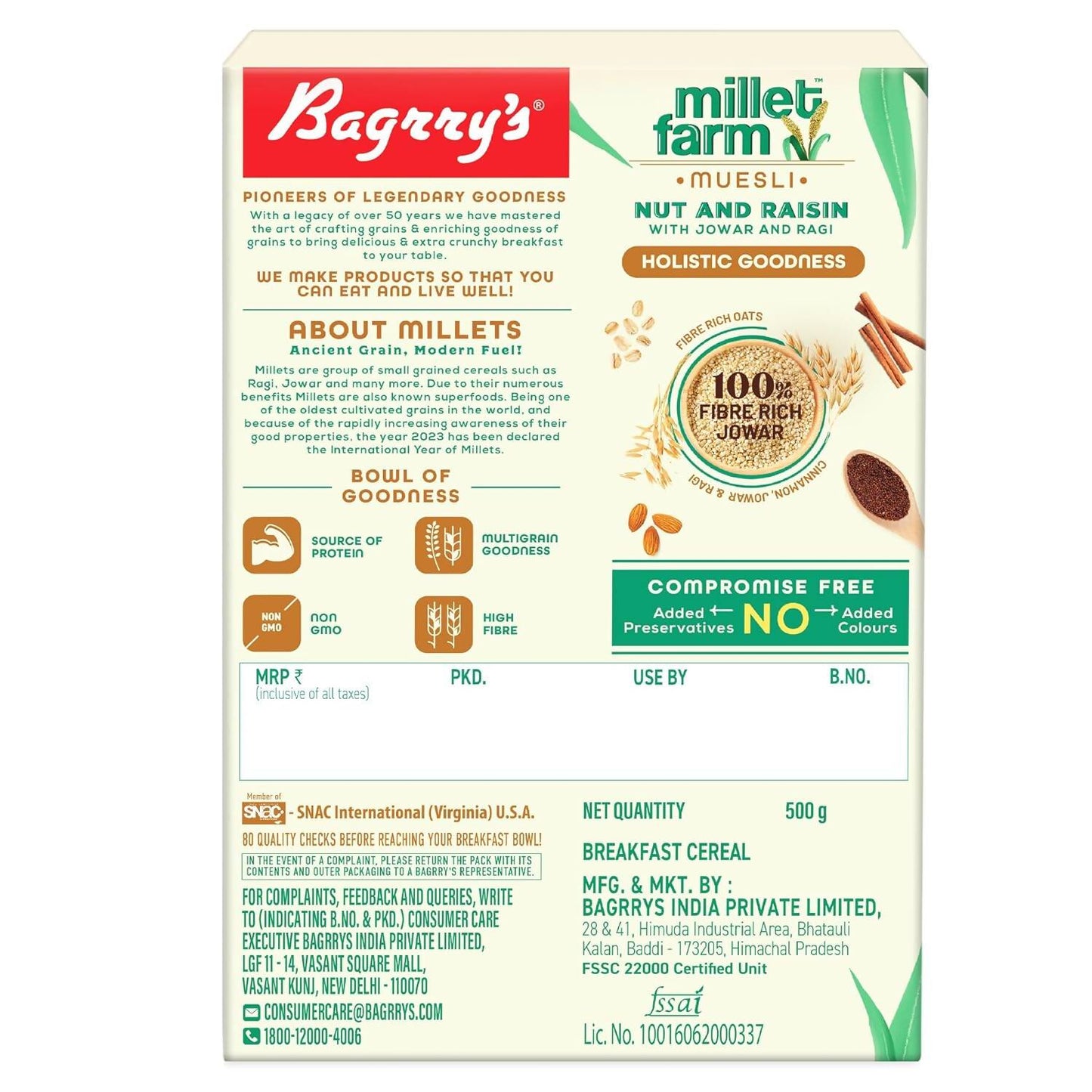 Buy Bagrry's Millet Farm Nut & Raisin Muesli with Jowar and Ragi from DrMediCart, Ship from India to USA