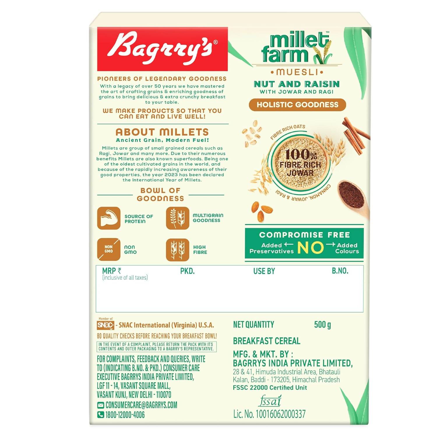 Buy Bagrry's Millet Farm Nut & Raisin Muesli with Jowar and Ragi from DrMediCart, Ship from India to USA