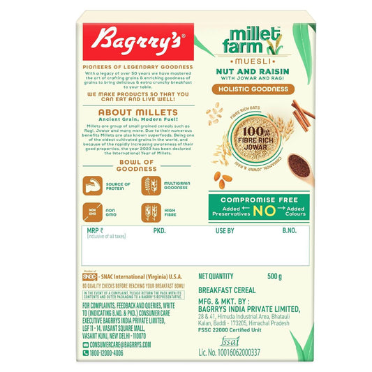 Buy Bagrry's Millet Farm Nut & Raisin Muesli with Jowar and Ragi from DrMediCart, Ship from India to USA
