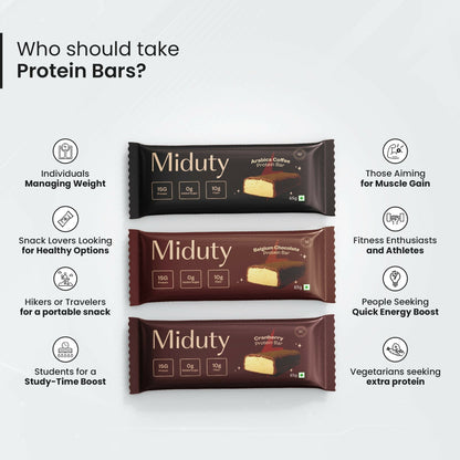 Miduty by Palak Notes Protein Bars Combo (Belgium Chocolate, Arabica Coffee and Cranberry)