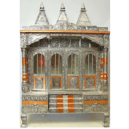 Buy Silver Coated 4 Door with 3 Monument Towers Silver Pooja Mandir / Silver Pooja Mandiram