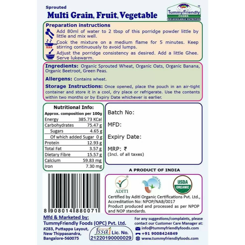 TummyFriendly Foods Certified Stage3 Porridge Mixes Trial Packs - Ragi, Sathu Maavu, MultiGrain for 8 Months Old Baby - Drmedicart