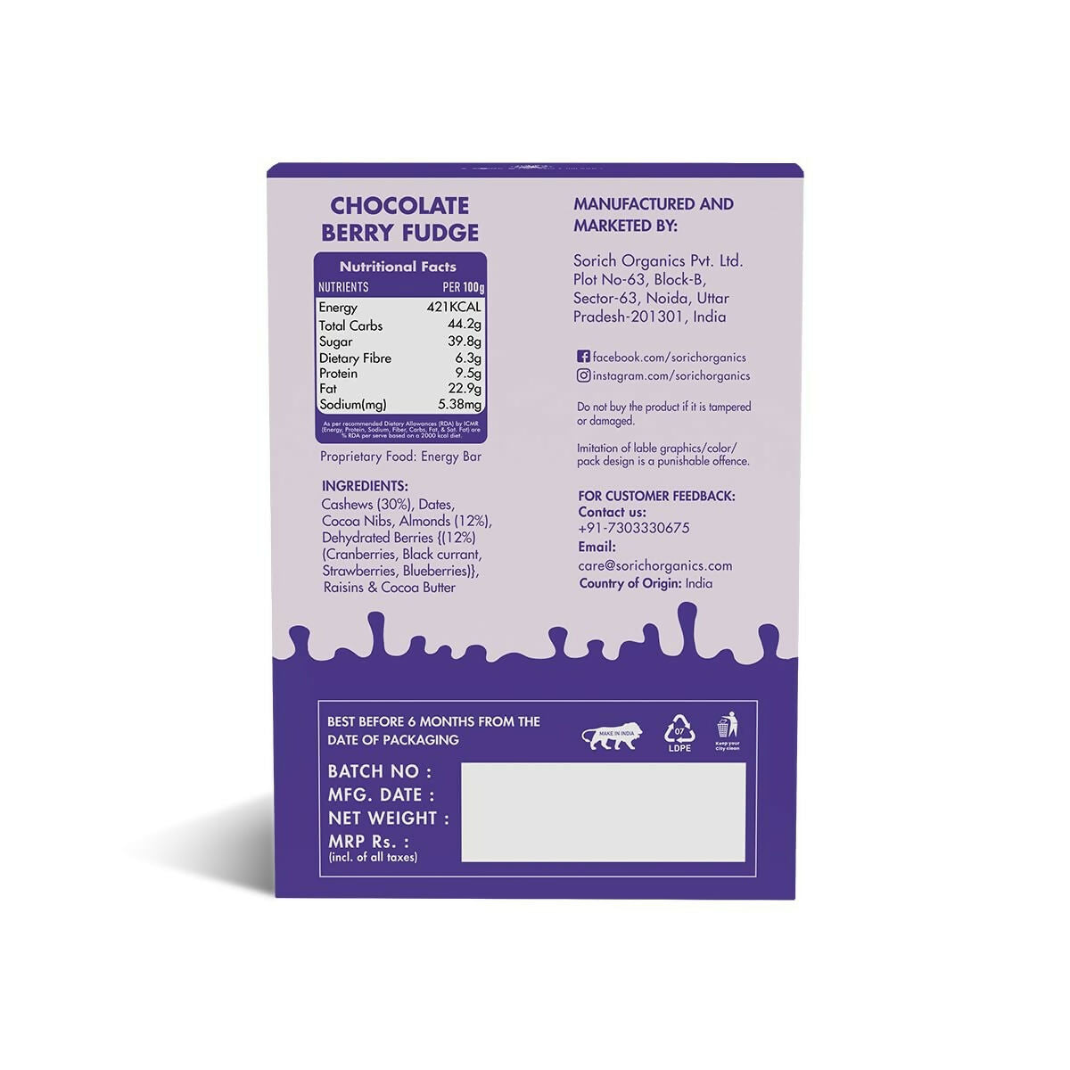 Sorich Organics Dessert Protein Mini Bars Chocolate Berry Fudge