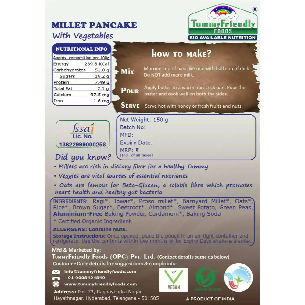 TummyFriendly Foods Millet Pancake Mix - Chocolate, Veggies - Drmedicart