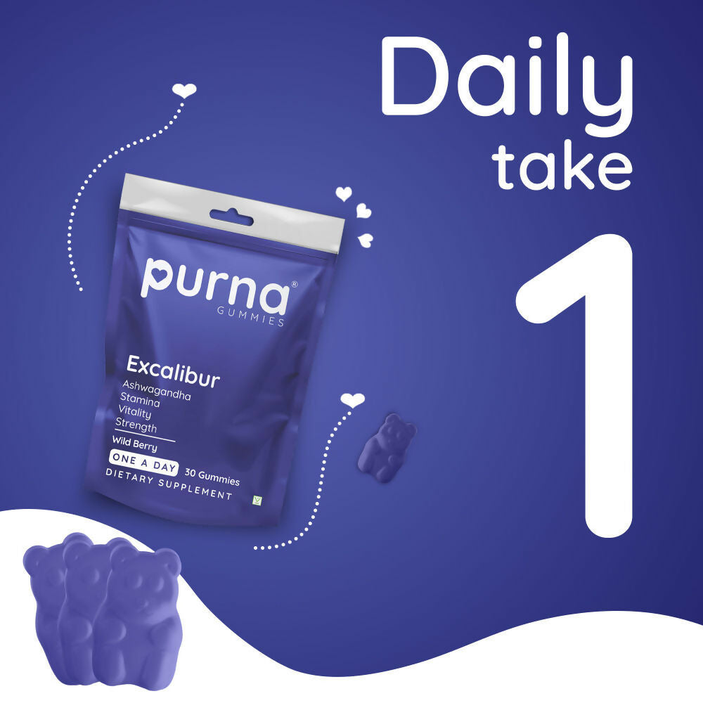 Purna Gummies Ashwagandha Wild Berry Flavour Gummies to Decrease Stress