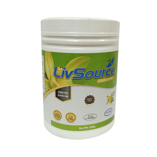 Invig LivSource Powder with Protein & BCAA for Muscle Growth, Sugar & Gluten Free - Flavour Vanilla