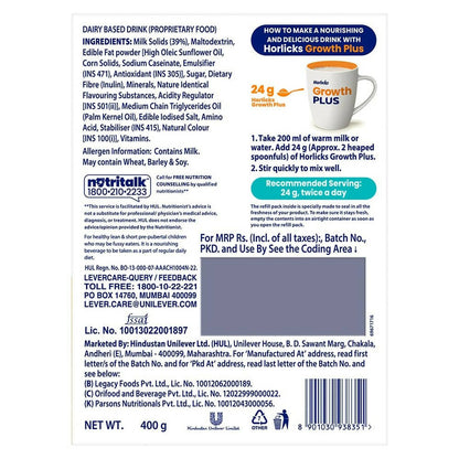 Horlicks Growth Plus Health & Nutrition Drink for Kids Faster Growth with Protein