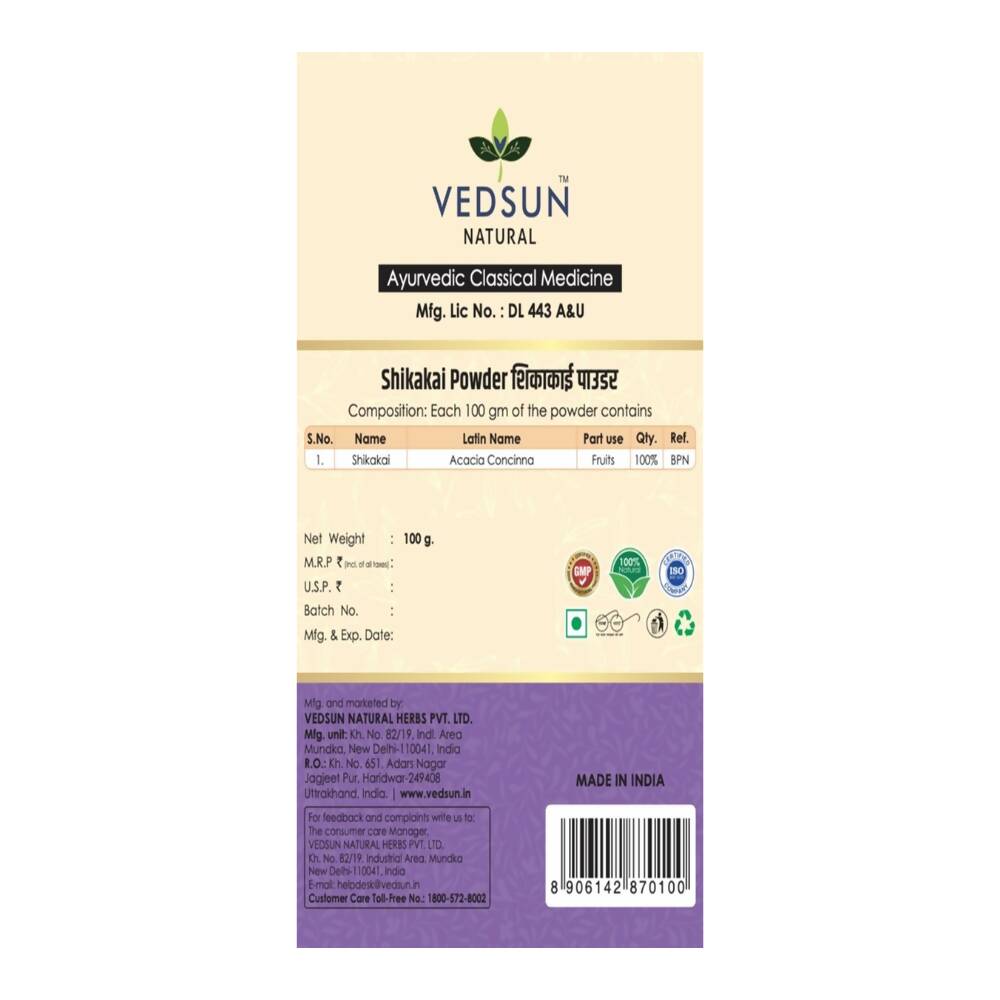Vedsun Naturals Shikakai Powder Organic and Pure For Hair Growth - Drmedicart