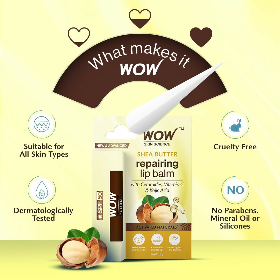 WOW Skin Science Shea Butter & Ceramides Repairing Lip Balm with SPF 50
