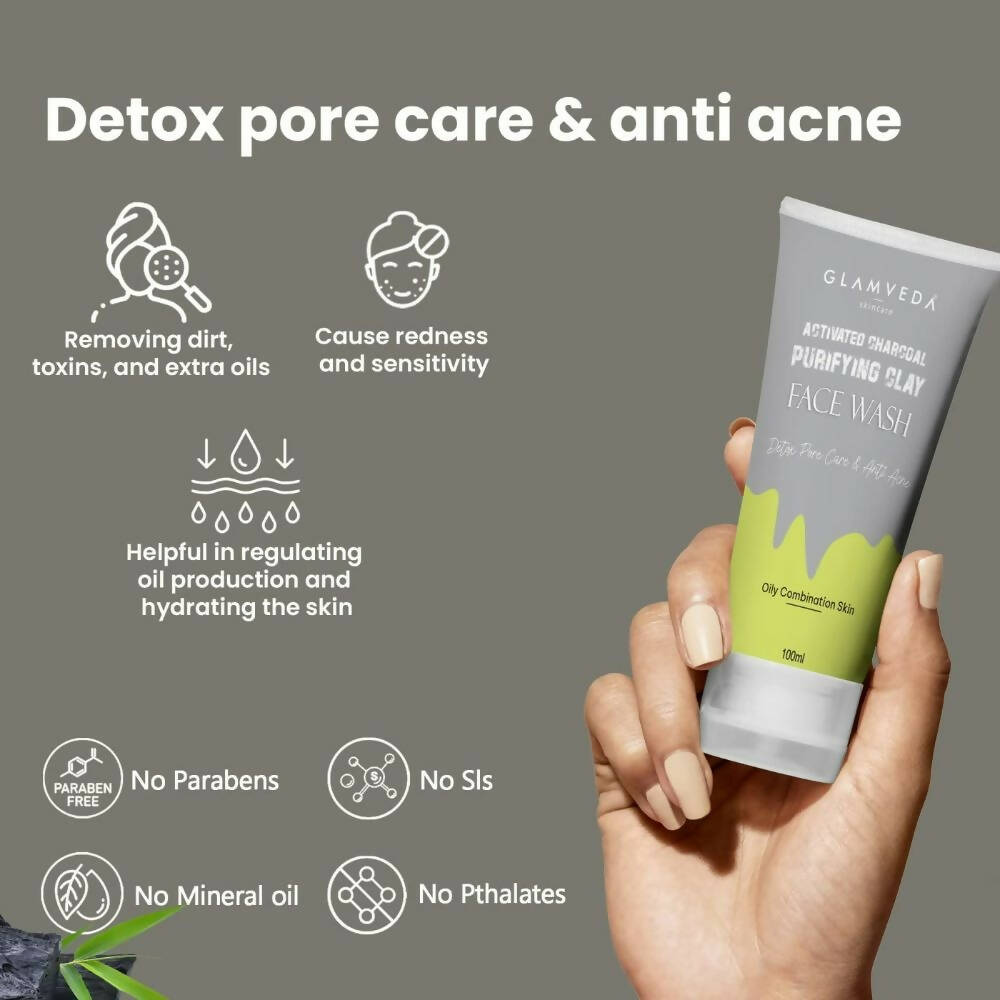 Glamveda Men Activated Charcoal Clay Detox & Anti Acne Face Wash - DrMediCart