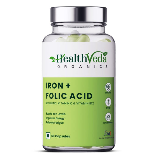 Buy Health Veda Organics Iron + Folic Acid Capsules from DrMediCart, Ship from India to USA