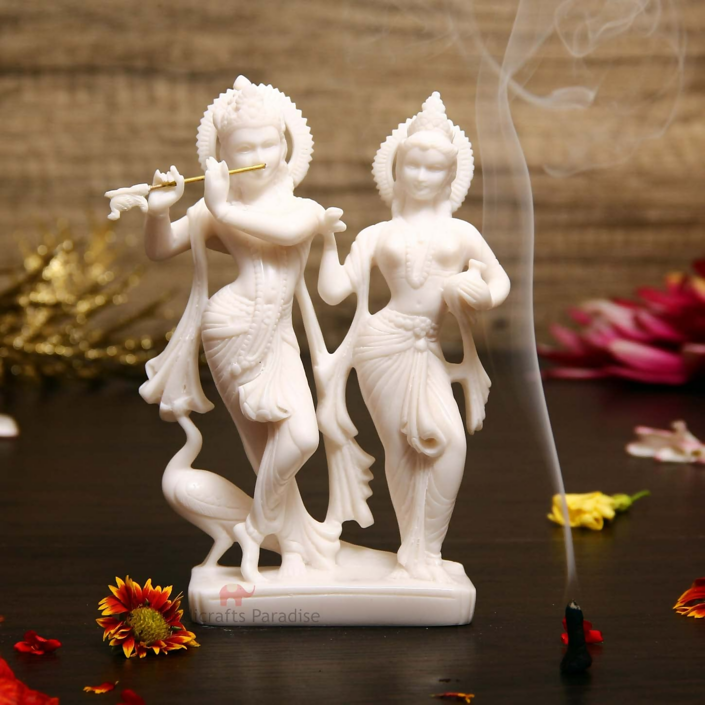 Buy Handicrafts Paradise Marble Carved in Radha Krishan Figurine