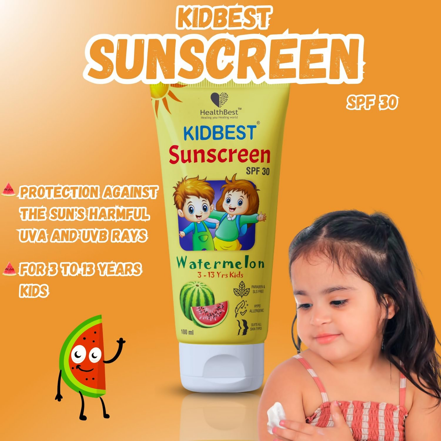 HealthBest Kids Watermelon Cooling Sunscreen SPF 30, PA+++