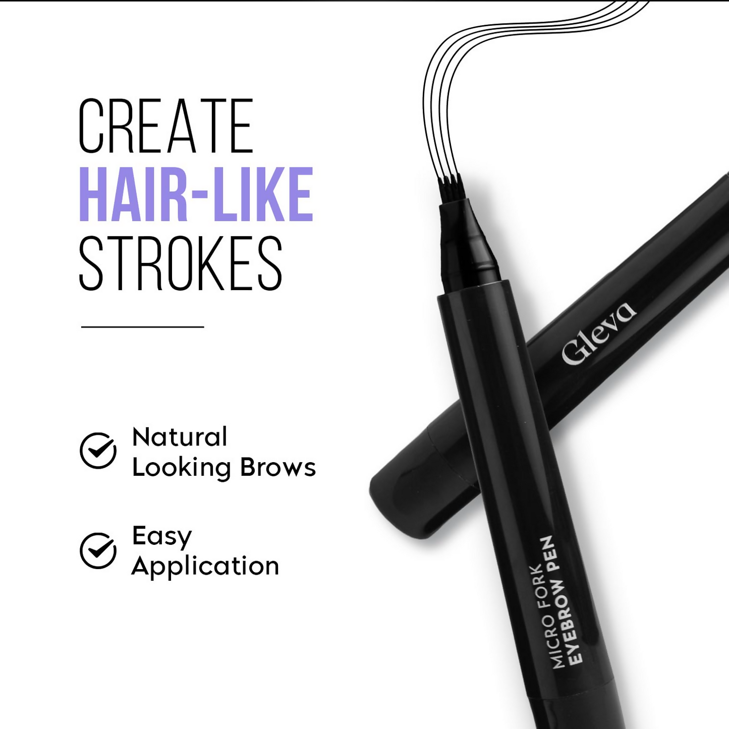 Gleva Eyebrow Pen with 4 Micro-Fork Tip Applicator - Black