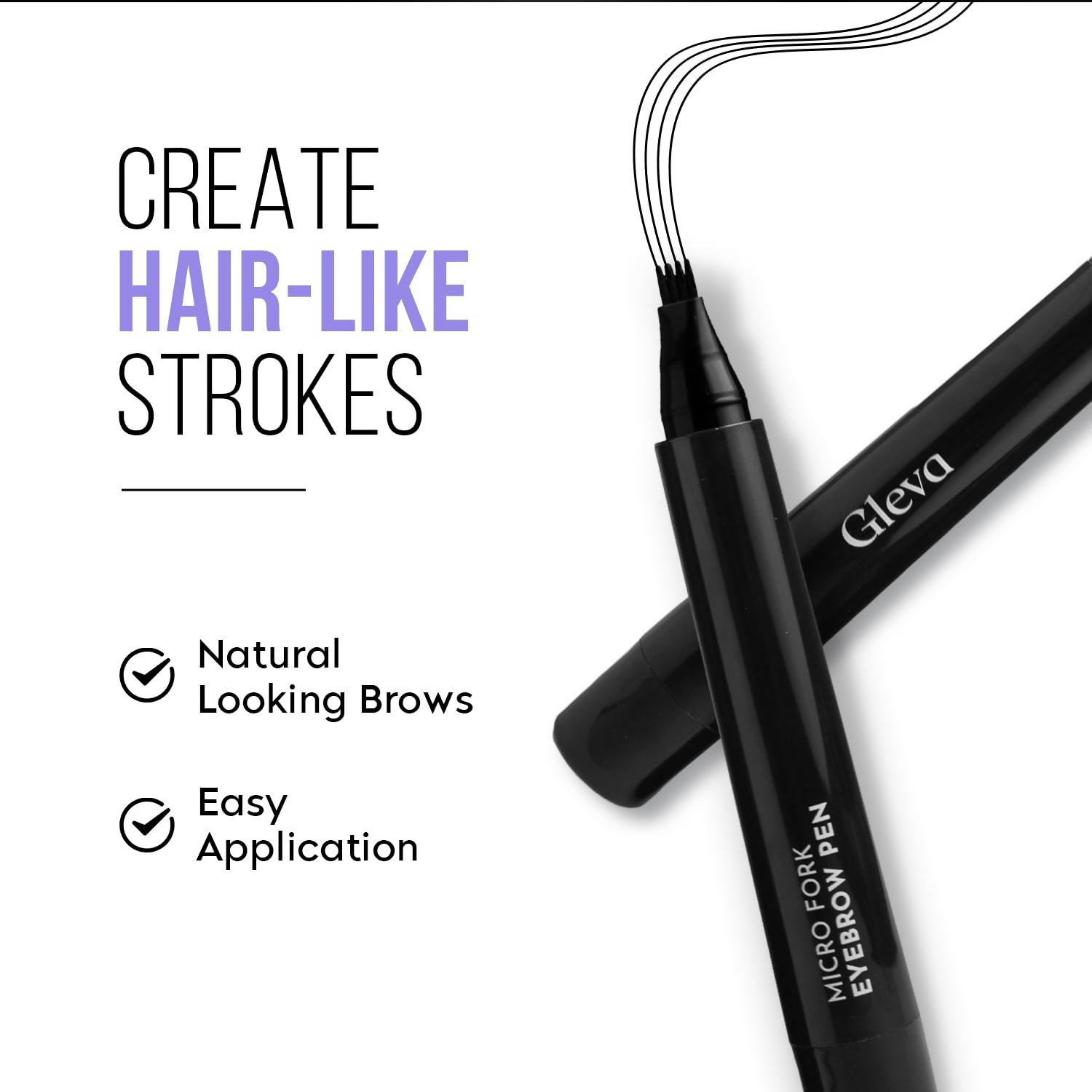 Gleva Eyebrow Pen with 4 Micro-Fork Tip Applicator - Black