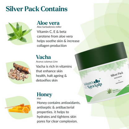 Kulsum's Kaya Kalp Silver Pack For Anti-Pollution With Silver Leaf & Aloe Vera