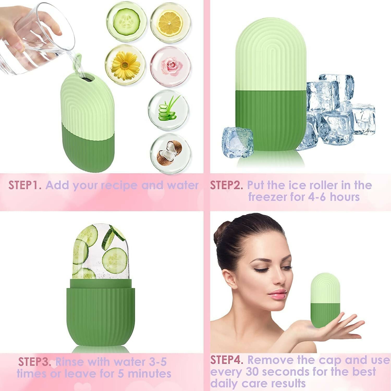 Episkey Ice Roller For Face Eyes and Neck To Brighten Skin & Enhance Your Natural Glow & De-Puff The Eye Area (Reusable) - Fev Green