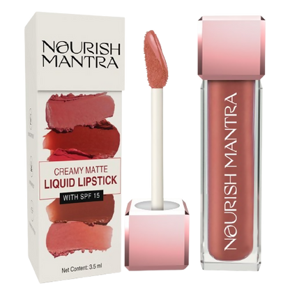 Nourish Mantra Liquid Lipstick Creamy Matte with SPF / Water Proof, Smudge Proof Shade -Tedha Medha Hazelnut