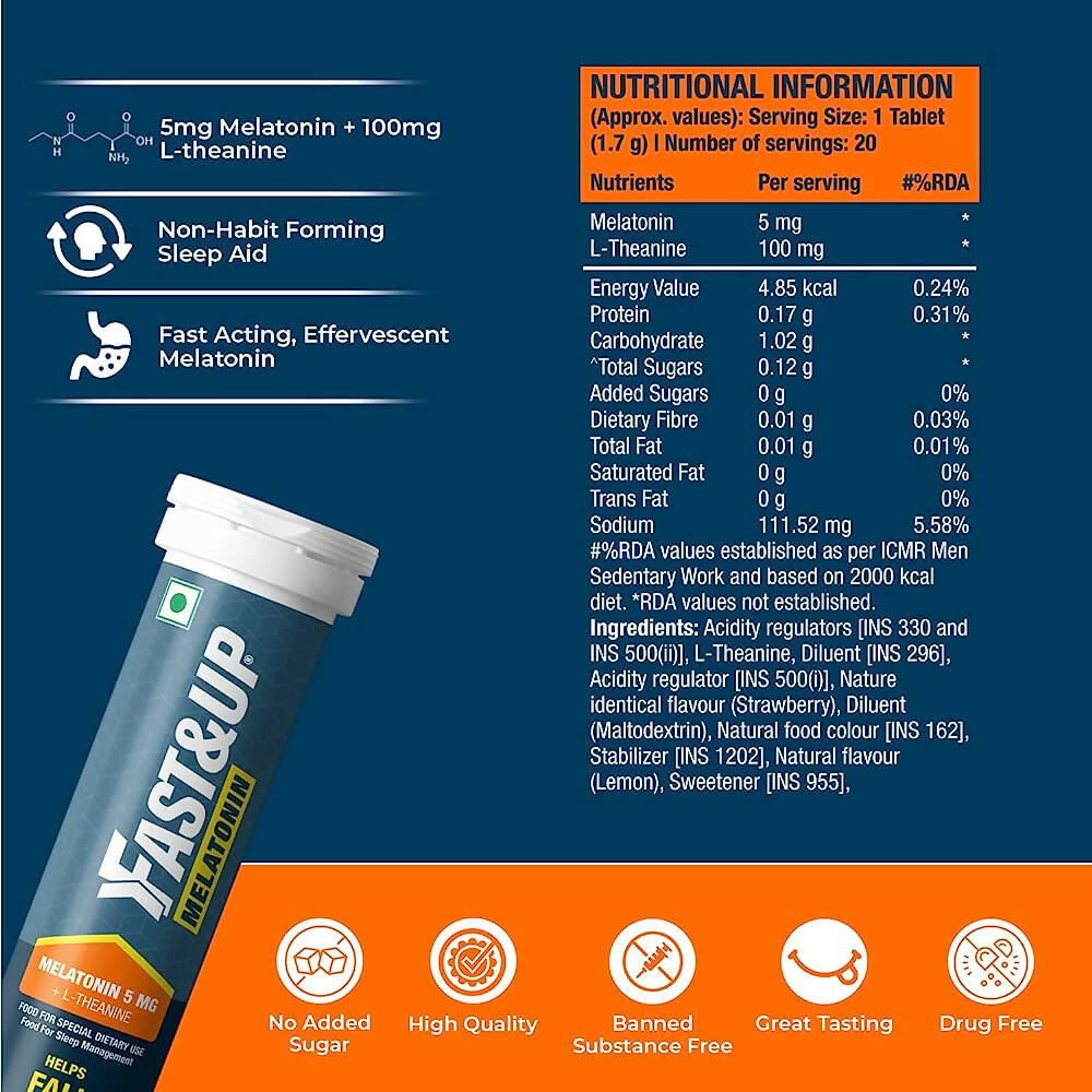 Fast&Up Melatonin Effervescent Tablets – Strawberry Flavor