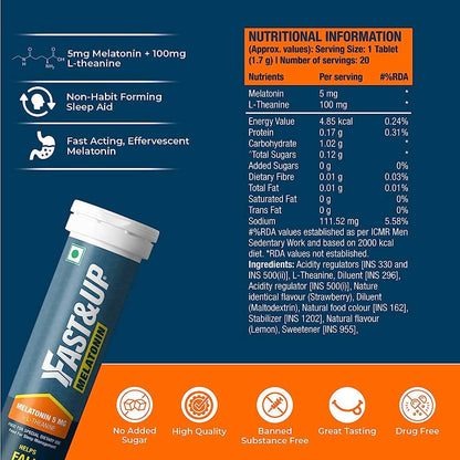 Fast&Up Melatonin Effervescent Tablets – Strawberry Flavor