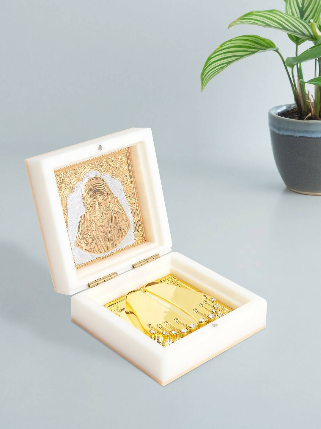 Buy Golden Peacock White 24 Ct Gold Polished White SaiBaba Wood Prayer Box