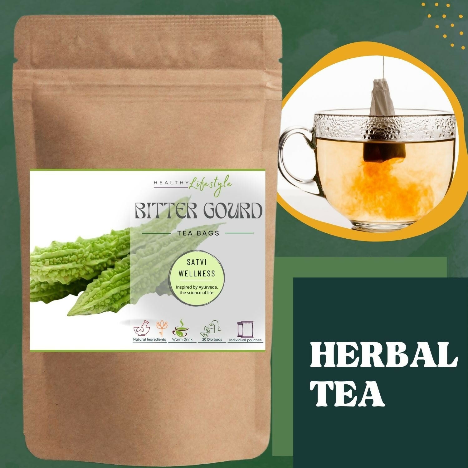 Satvi Wellness Bitter Gourd Tea Bags | Bitter Melon Tea