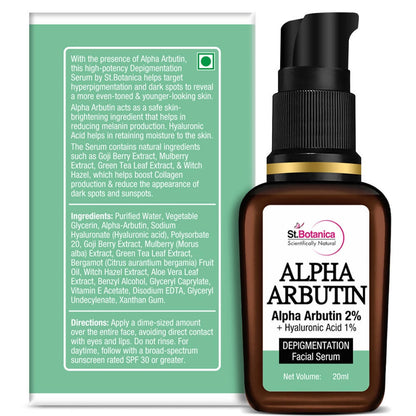 St.Botanica Alpha Arbutin 2% + Hyaluronic Acid 1% Depigmentation Facial Serum