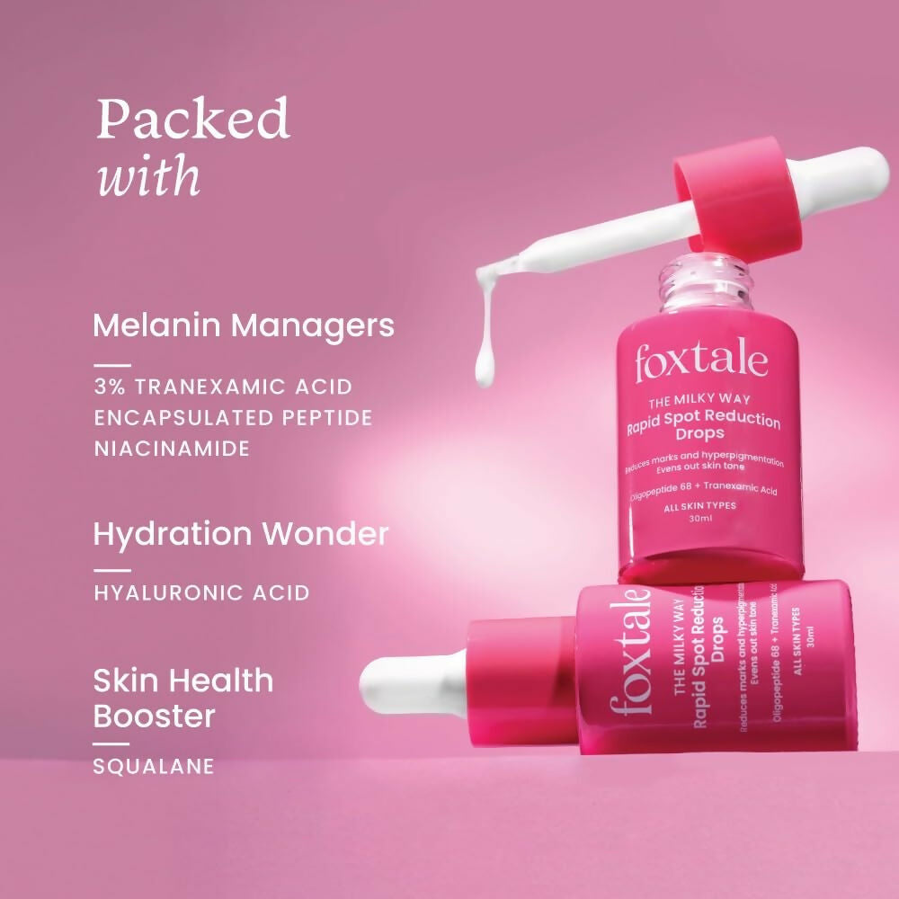 Foxtale Milky Way Rapid Spot Reduction Drops with 3% Tranexamic Acid Serum & Niacinamide - Reduces Marks and Hyperpigmentation, Evens Out Skin Tone