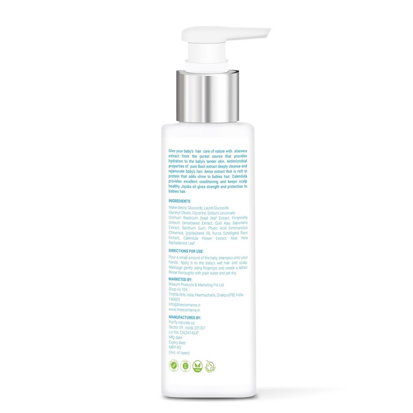 The Eco Mama Baby Shampoo With Aloevera, Basil Leaf Extract