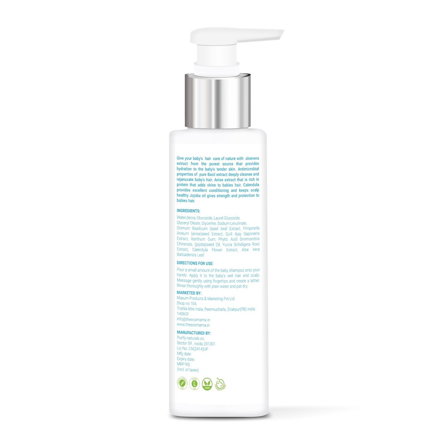 The Eco Mama Baby Shampoo With Aloevera, Basil Leaf Extract