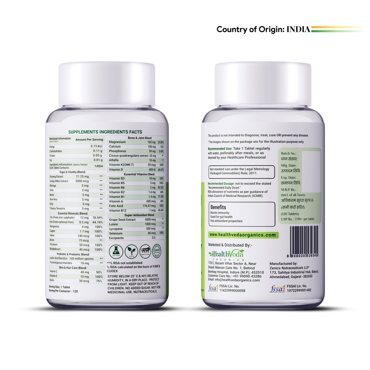 Health Veda Organics Multivitamin Tablets with Probiotics for both Men & Women