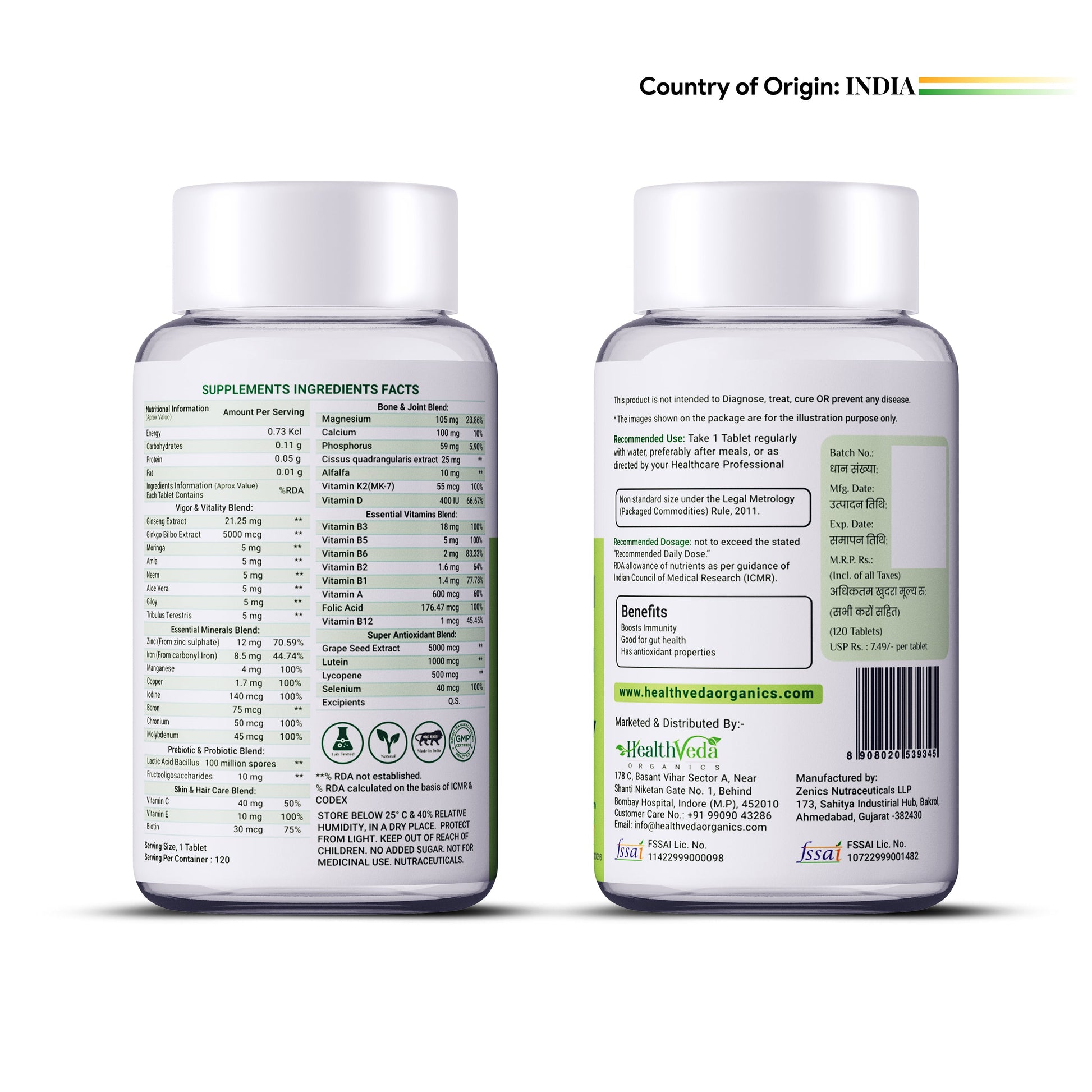 Health Veda Organics Multivitamin Tablets with Probiotics for both Men & Women