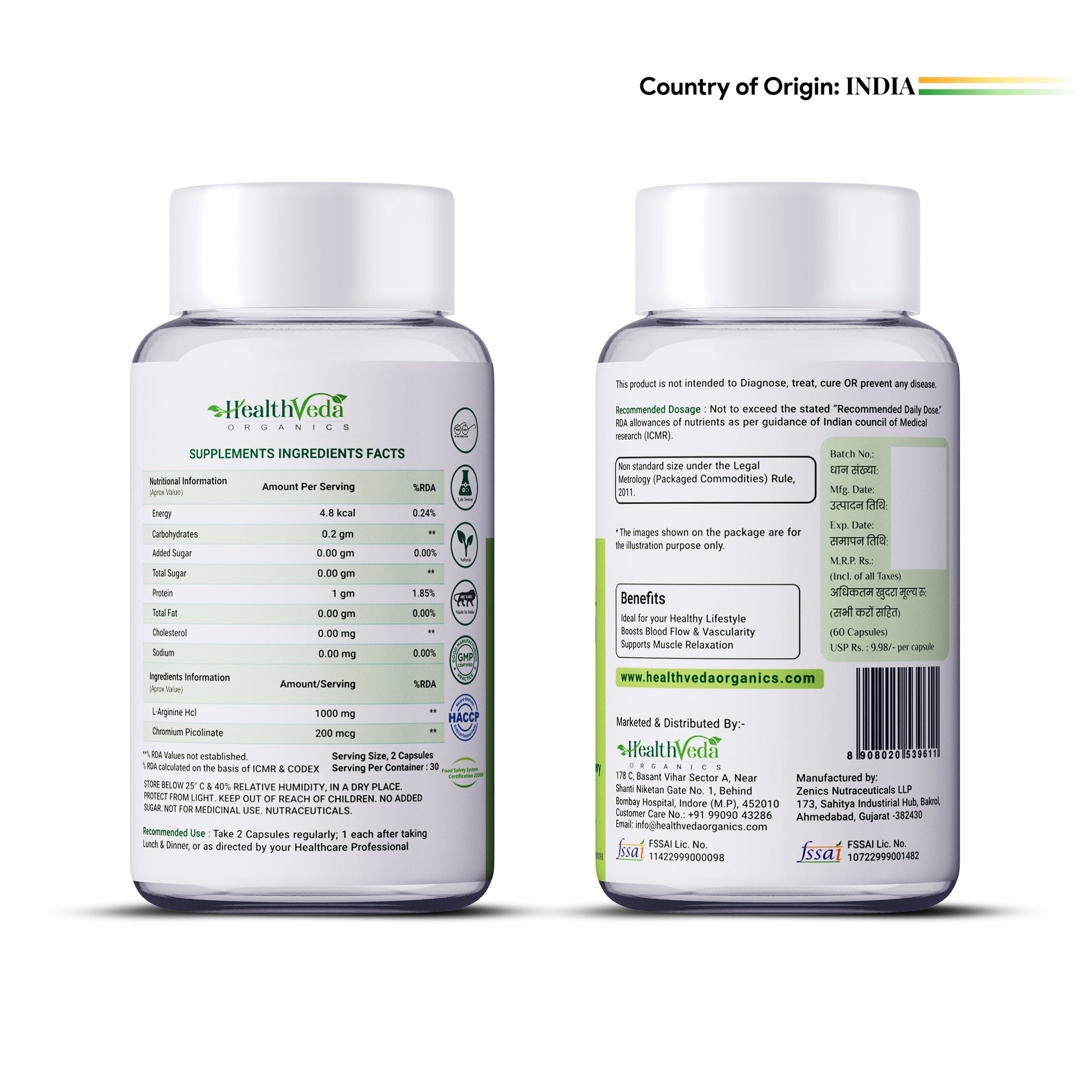 Health Veda Organics L Arginine Veg Capsules