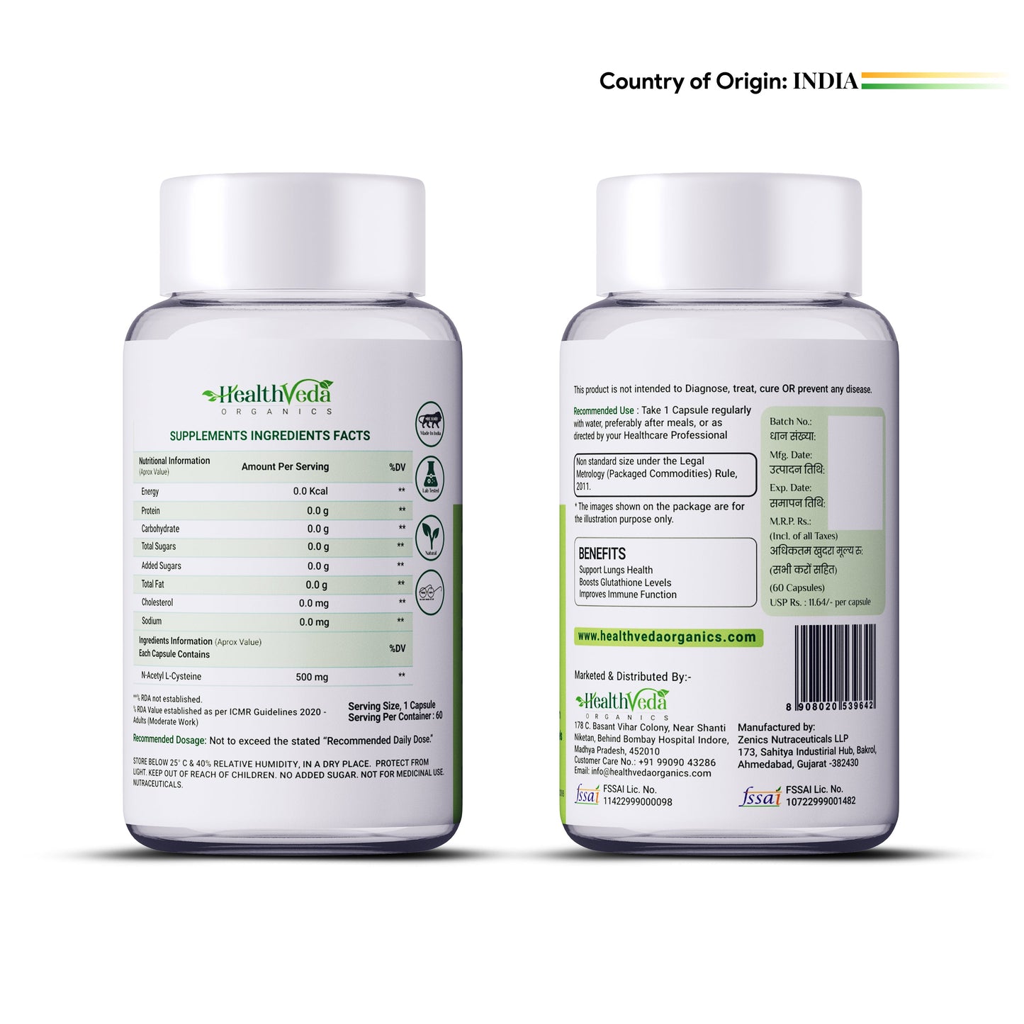 Health Veda Organics N - Acetyl L - Cysteine Veg Capsules