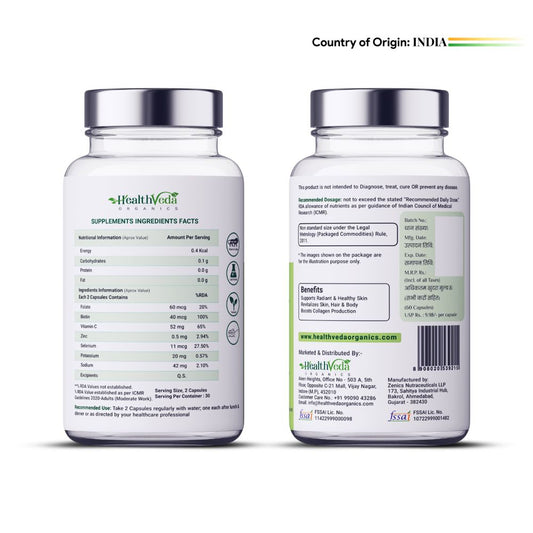 Buy Health Veda Organics Plant Based Skin Radiance Collagen Builder Capsules from DrMediCart, Ship from India to USA