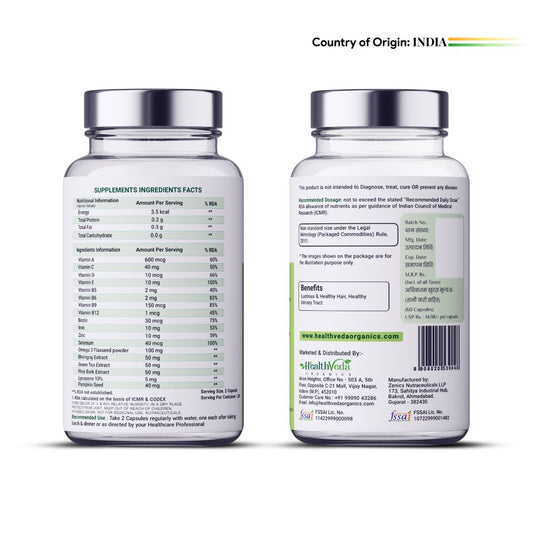 Buy Health Veda Organics Advance Hair Vitamin with DHT Blocker & Biotin Capsules from DrMediCart, Ship from India to USA