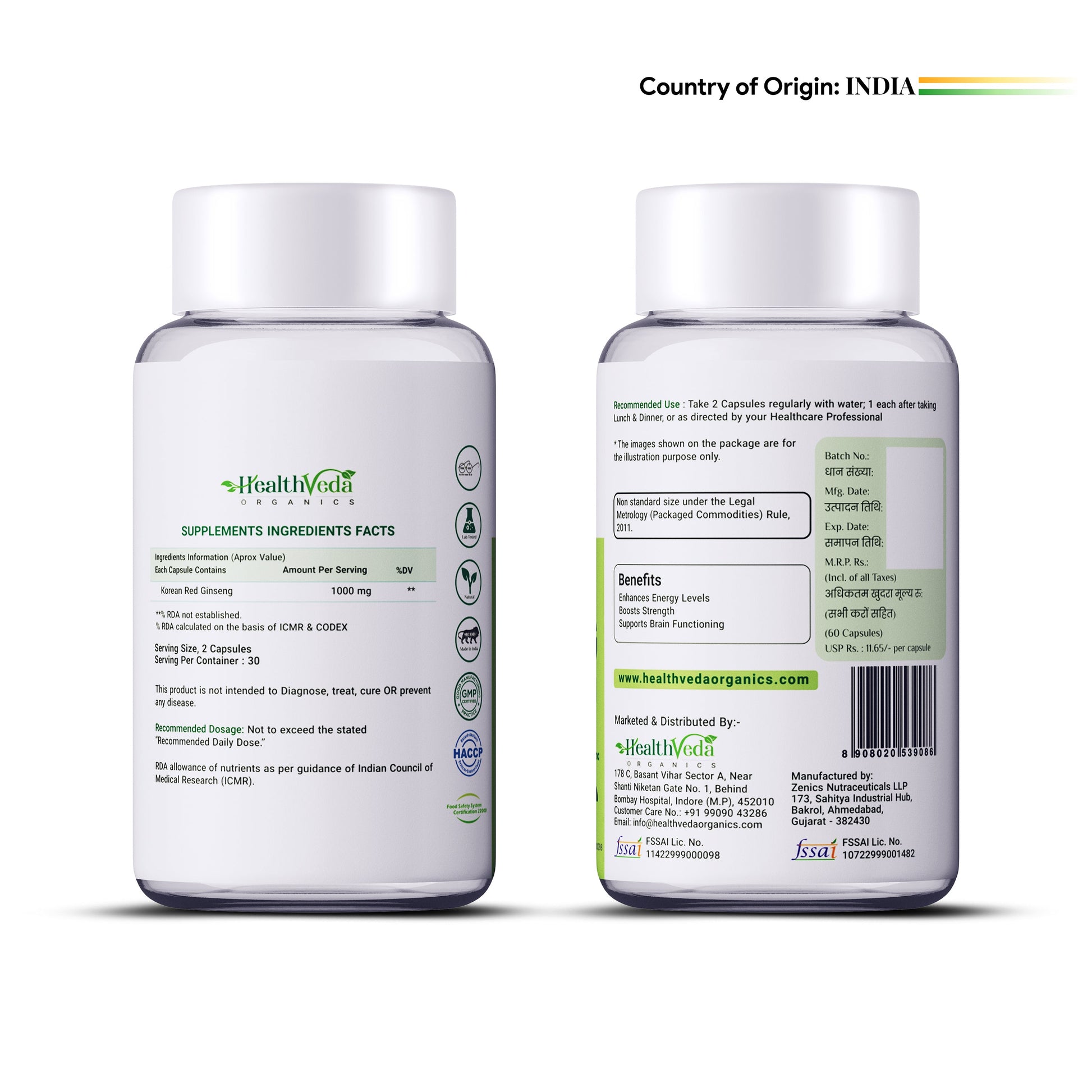 Health Veda Organics Plant Based Korean Red Ginseng Capsules