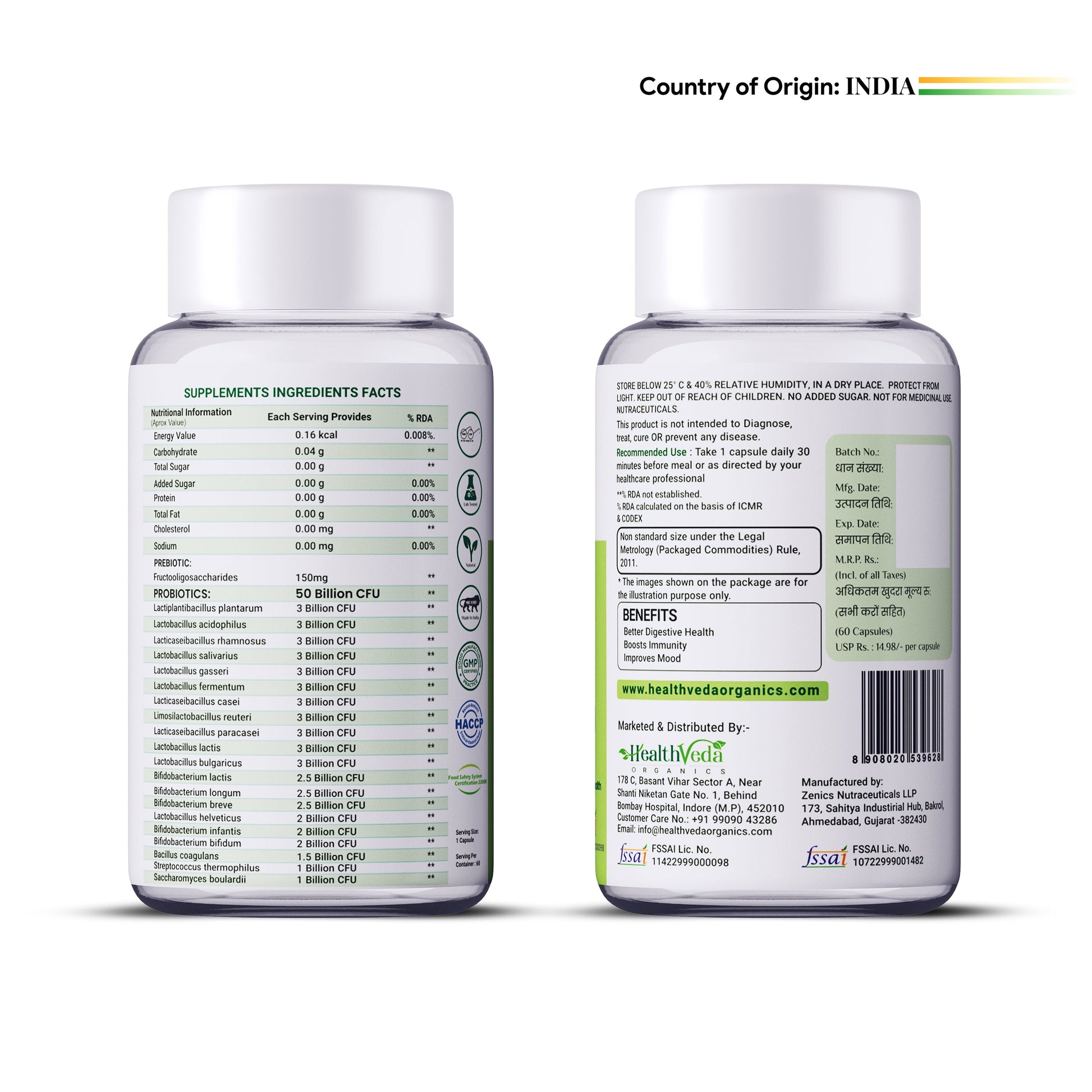 Health Veda Organics Probiotics 50 Billion Veg Capsules