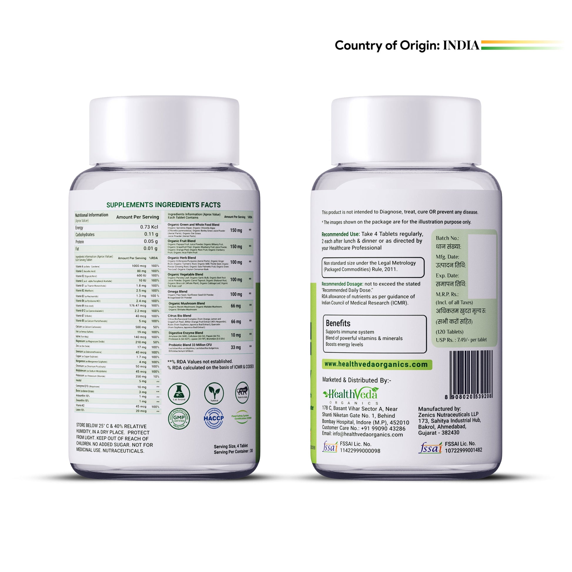 Health Veda Organics Whole Food Multivitamin Veg Tablets