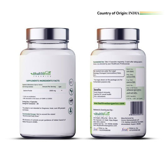 Buy Health Veda Organics Spirulina Capsules from DrMediCart, Ship from India to USA