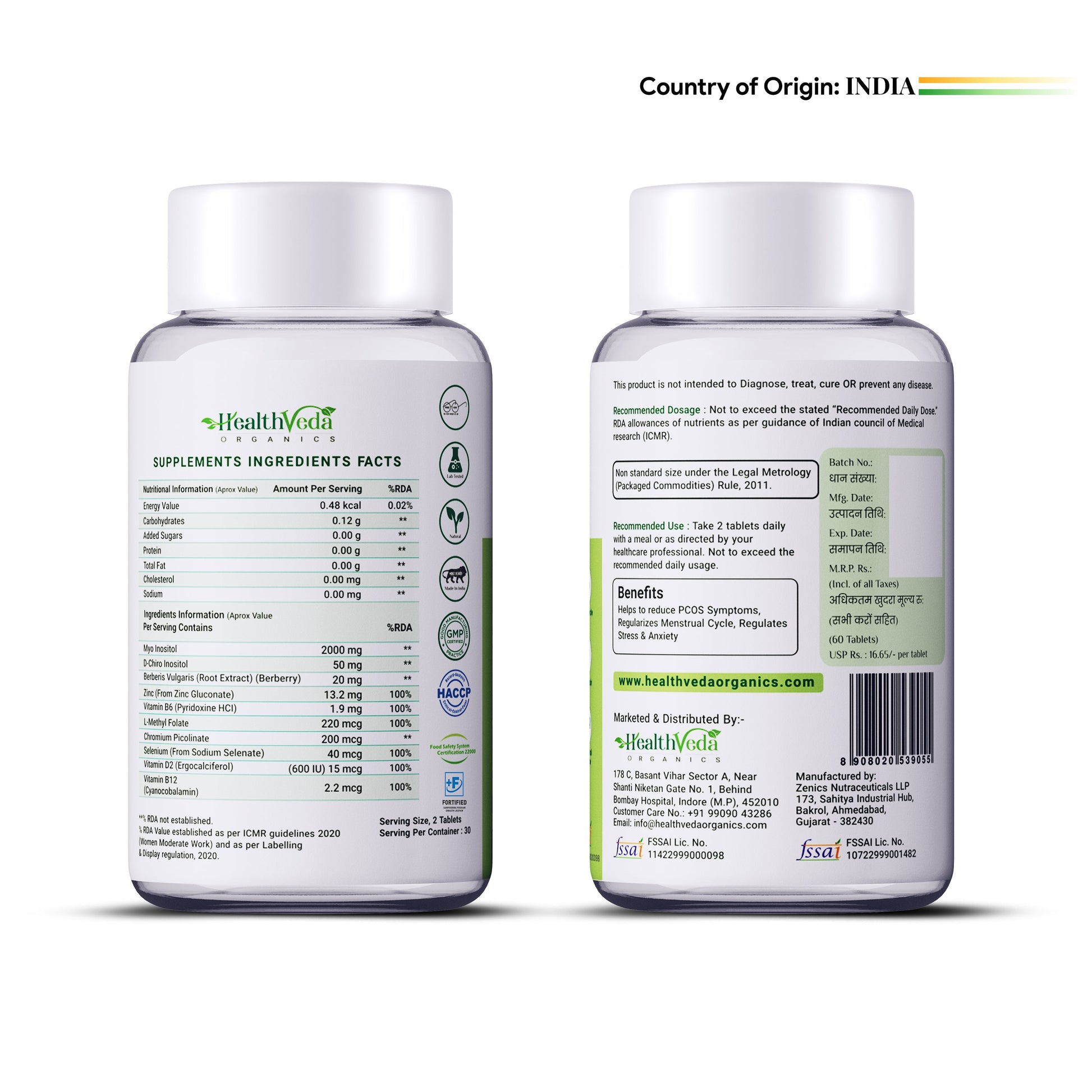 Health Veda Organics Plant Based PCOS Multivitamin Supplement Tablets