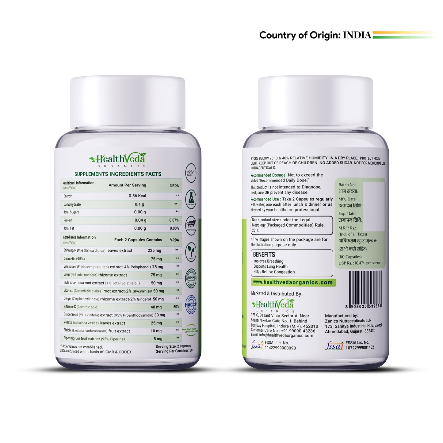Health Veda Organics Lung Detox Veg Capsules