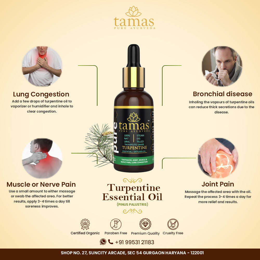 Buy Tamas Pure Ayurveda 100% Natural Turpentine Pinus Palustris Oil 30ml from DrMediCart, Ship from India to USA