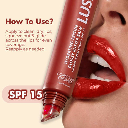 Conscious Chemist Peptide Lip Balm, Lush Lips with SPF15 - Cherry Bubblegum