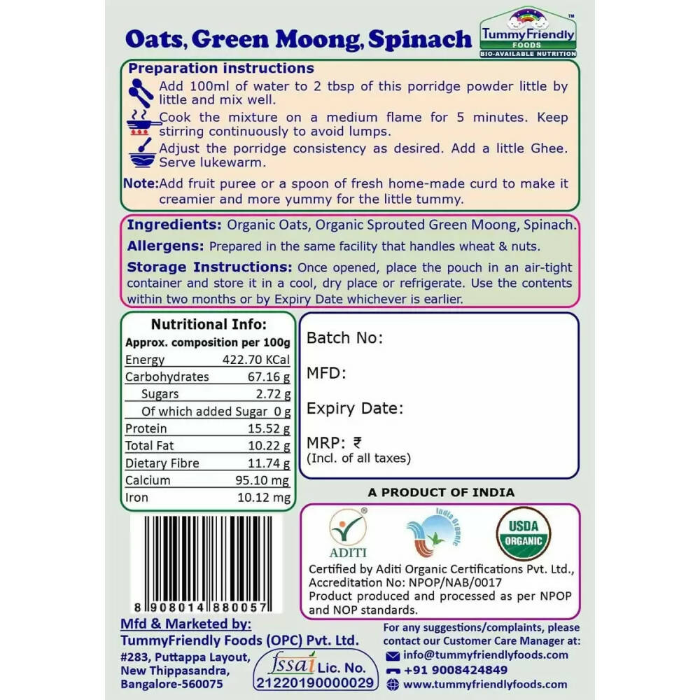 TummyFriendly Foods Certified Oats Porridge Mixes - Stage1, Stage2, Stage3 - Drmedicart