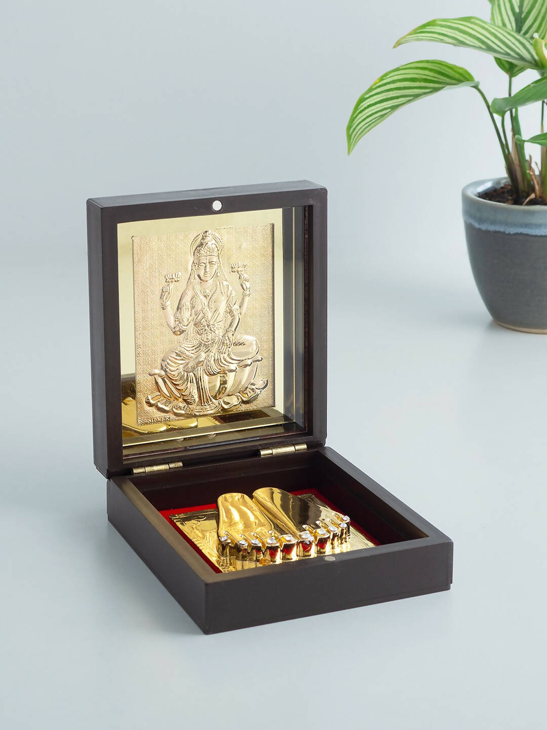 Buy Golden Peacock Brown & 24 Ct Gold Foil Laxmi Ji Pooja Box